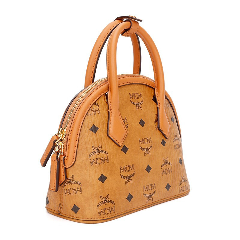 mcm奢侈品女士新款annavisetos干邑色人造革配牛皮革手提单肩斜挎包mw
