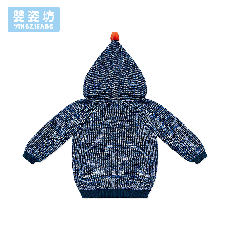 婴姿坊童装儿童毛衣秋冬款上衣加绒加厚毛线衣男童针织连帽外套