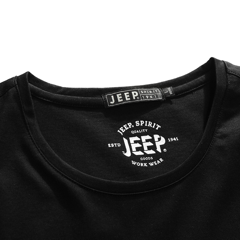 JEEP/吉普夏季薄款短袖T恤男圆领印花套头青年休闲大码打底t恤