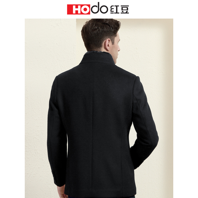 HODO红豆男装冬季男士大衣中青年轻商务简约舒适中长款保暖濑兔毛立领羊毛大衣