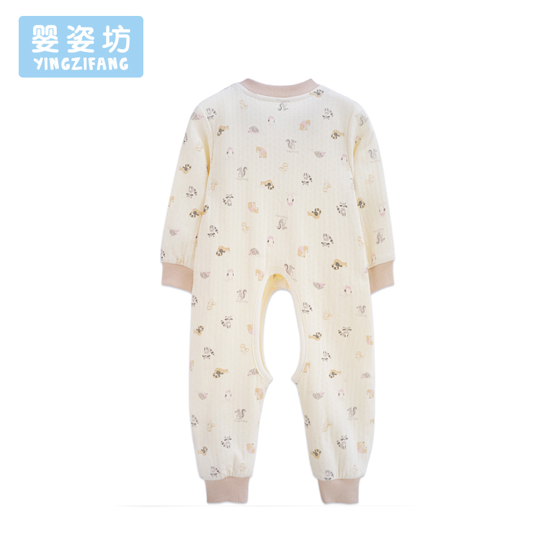 秋季新品男童女童休闲百搭家居服小动物圆领前开扣挖裆连体衣