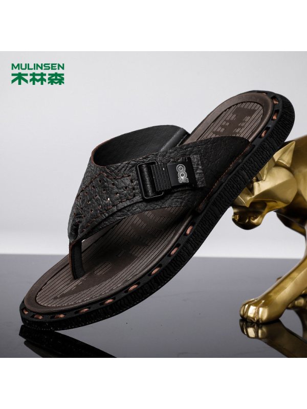 木林森拖鞋男夏季新款潮流真皮凉鞋男士夹脚人字拖外穿防滑沙滩鞋