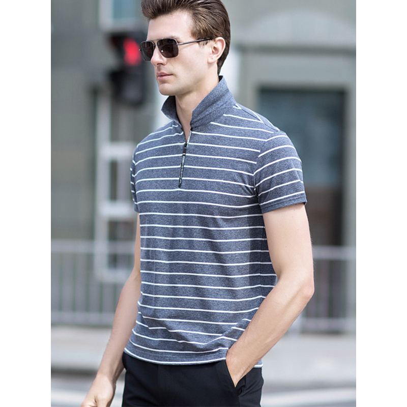 卡帝乐鳄鱼cartelo短袖t恤男条纹翻领宽松休闲中年男士t恤衫bab7896