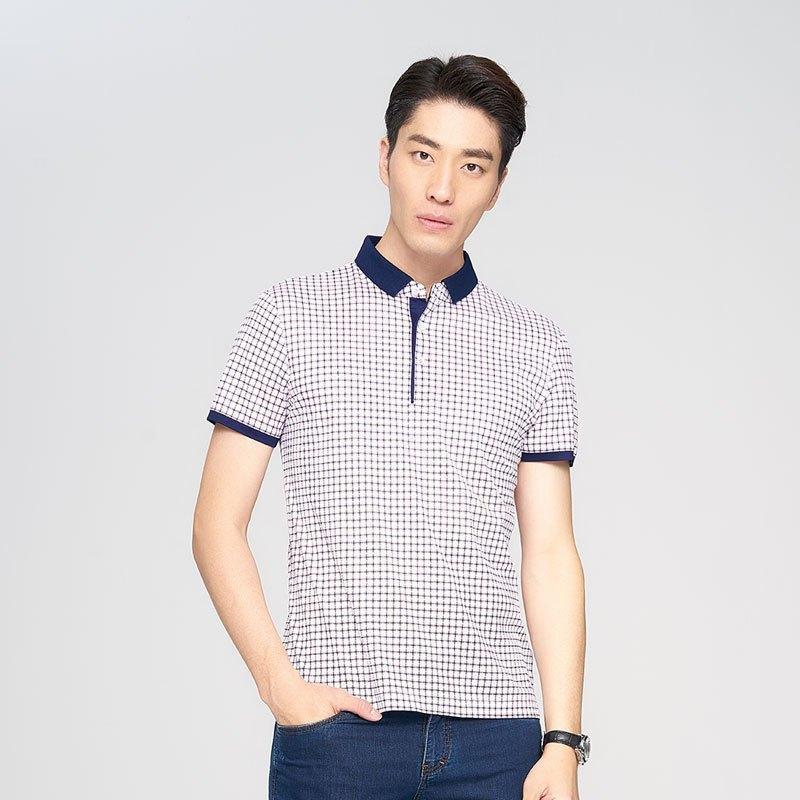 才子短袖t恤夏季男士商务休闲格子撞色翻领polo衫男1