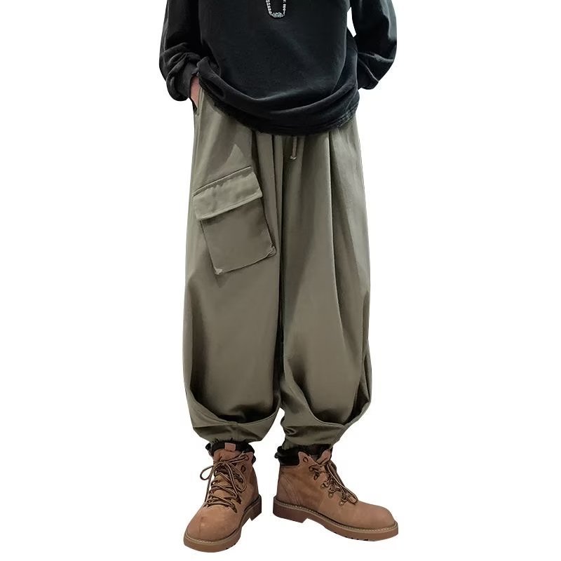 休闲工装裤男士秋季新款宽松垂感时尚潮流束脚大口袋长裤