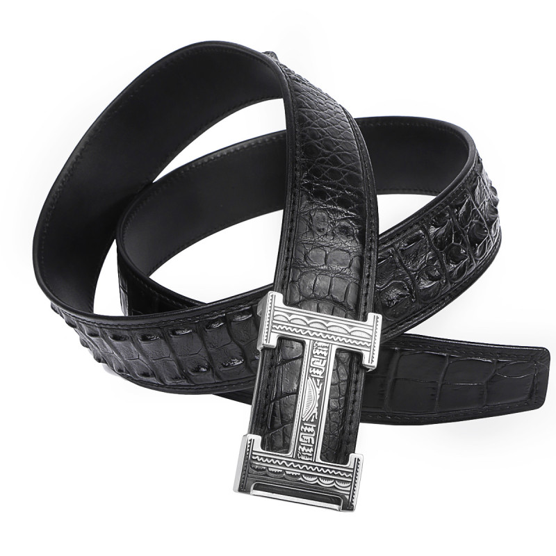 真皮头层牛皮腰带男生休闲礼物礼盒板扣男裤腰带鳄鱼皮男士皮带