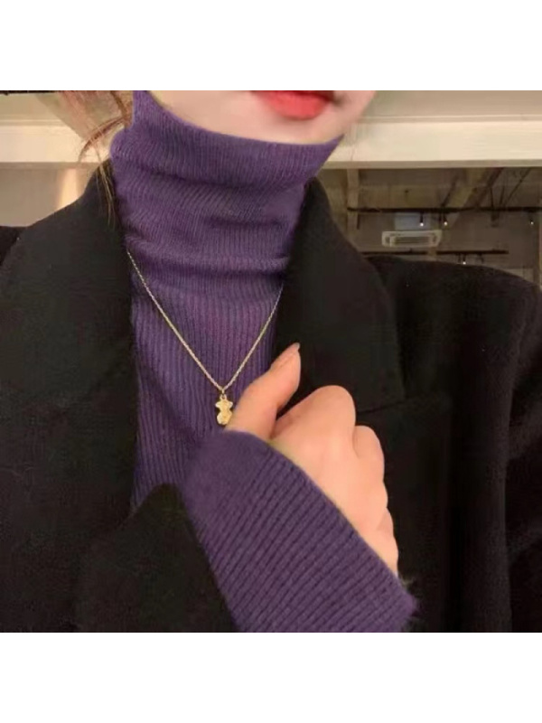 秋装新款女克莱因蓝堆堆领针织衫打底衫高领毛衣紧身修身内搭上衣