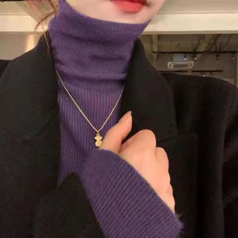 秋装新款女克莱因蓝堆堆领针织衫打底衫高领毛衣紧身修身内搭上衣图片