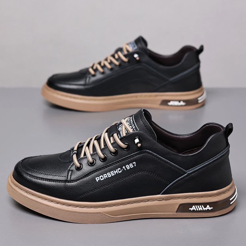 男士休闲皮鞋年新款牛皮软面板鞋时尚小白鞋防滑高端男鞋图片