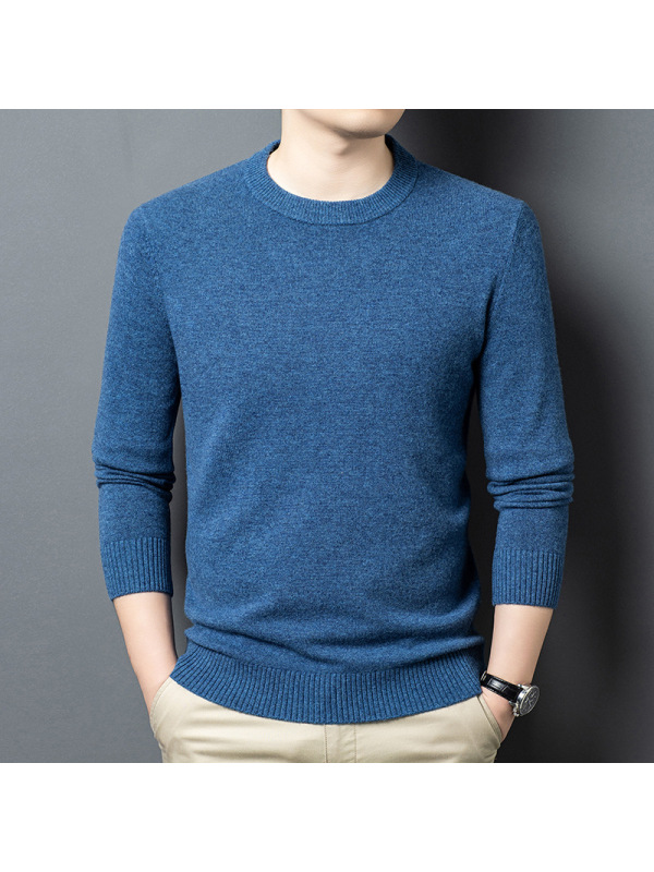 加厚全毛435克圆领羊毛衫男冬季新款纯羊毛保暖打底男士毛衣