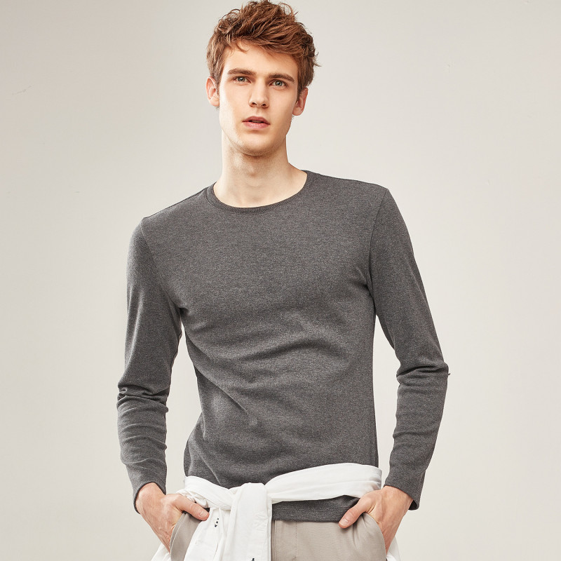佐丹奴t恤衫男装秋季休闲纯棉圆领衫男士纯色长袖t恤衫01028670