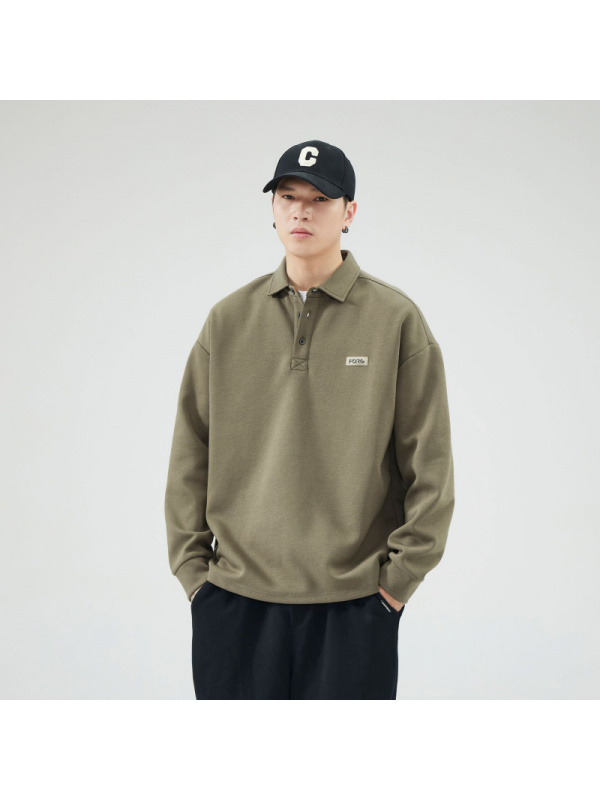 |卫衣男早秋季新款宽松套头长袖POLO衫男士潮流翻领打底衫