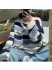 韩版条纹T恤女装宽松百搭新款春秋季中长款长袖上衣服ins潮