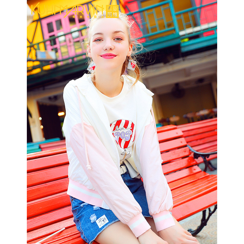 连帽粉色防晒衣女短款2018夏季新款百搭棒球服学生女外套夏季薄款
