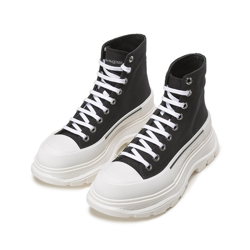 亚历山大麦昆alexandermcqueen男士织物橡胶系带休闲鞋厚底靴子短靴