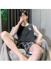 睡衣男夏季棉质背心短裤薄款无袖男士大码可外穿青少年家居服套装 HD8805 男2XL