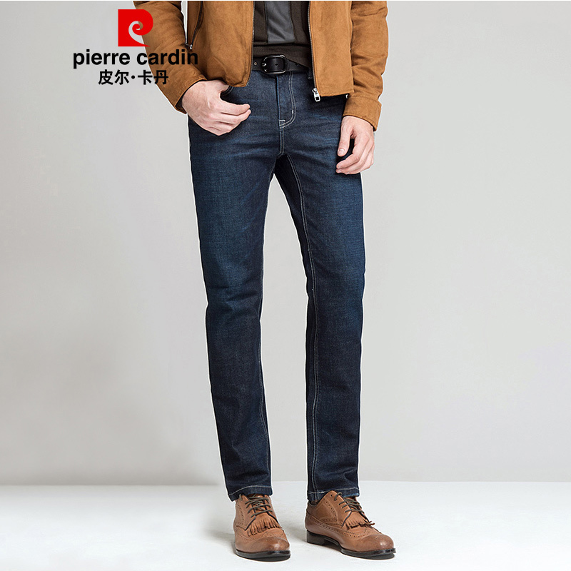 皮尔卡丹（pierre cardin） 牛仔裤男 2018秋冬新品 加厚百搭商务休闲磨毛弹力舒适牛仔长裤