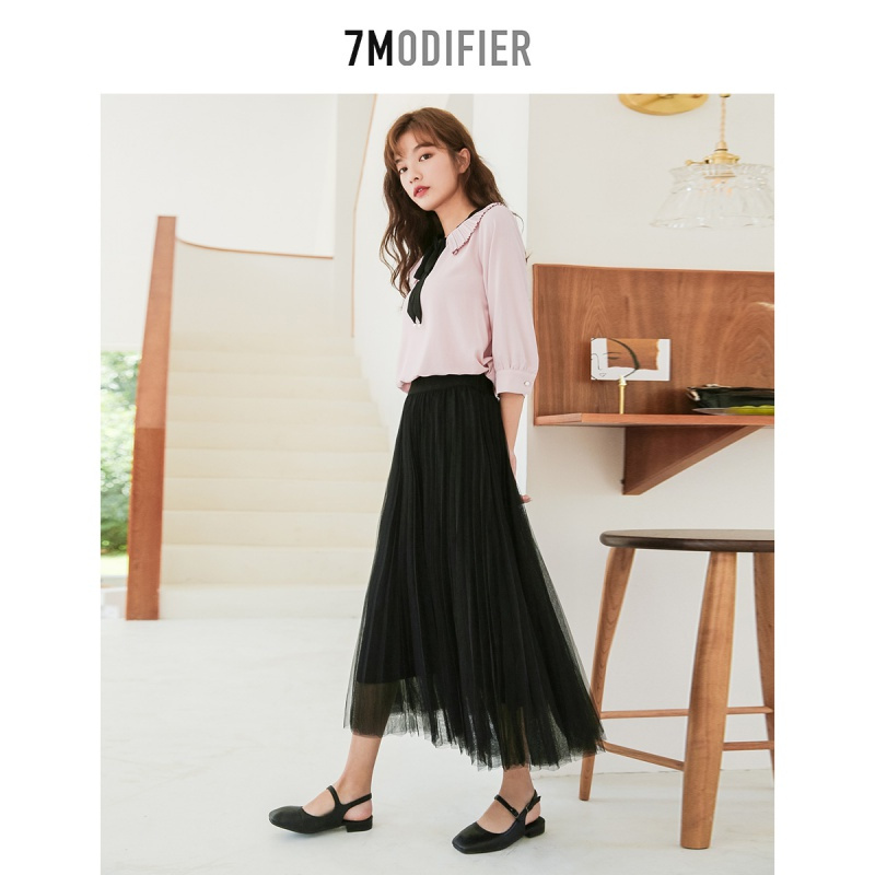 拉夏贝尔宽松雪纺衬衫女装秋新款衬衣荷叶领外套气质时尚设计感小众