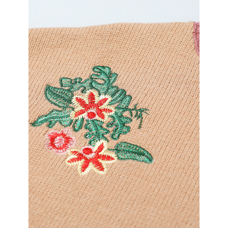 欧昵雪秋冬季绣花开叉前短后长半高领套头宽松毛衣女长袖q