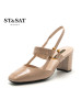 St&Sat/星期六牛皮方头粗跟高跟中后空凉鞋SS81114310