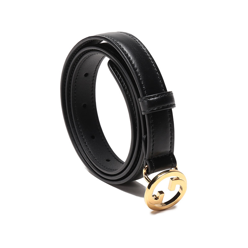 古驰gucci女士blondie系列皮革圆形互扣式双g搭扣窄版不可裁剪皮带