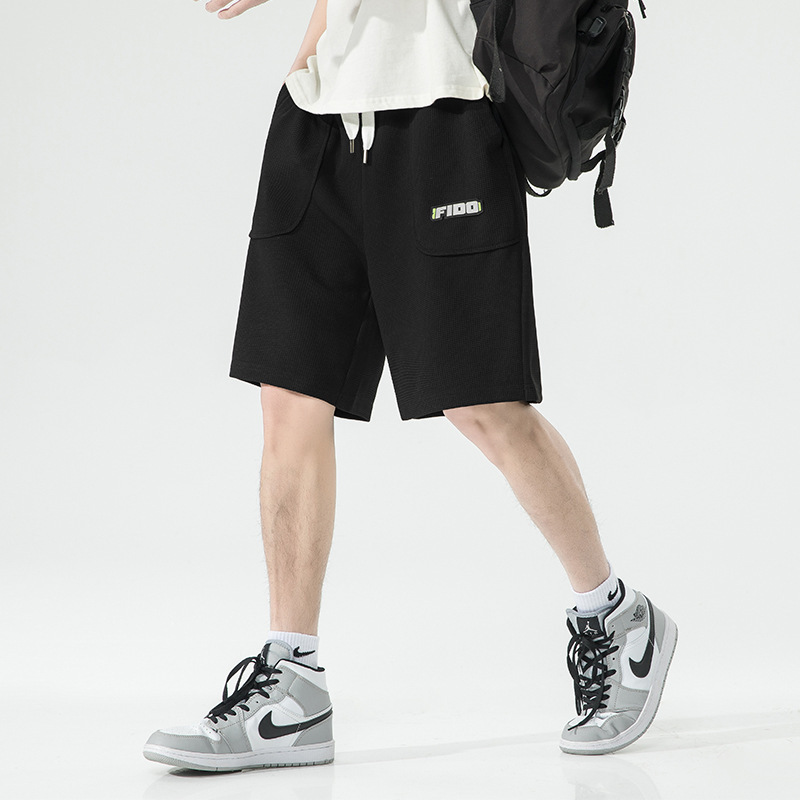 夏季新品男士五分裤休闲裤华夫格潮牌抽绳宽松运动短裤子