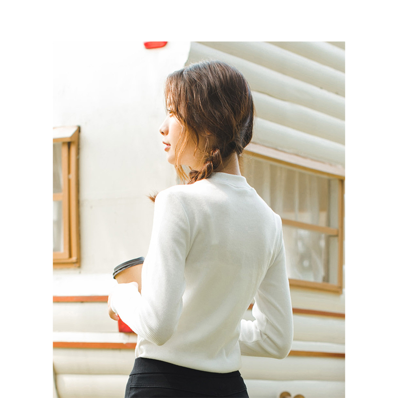茵曼冬装新款圆领纯色休闲百搭基础款打底针织长袖T恤女修身