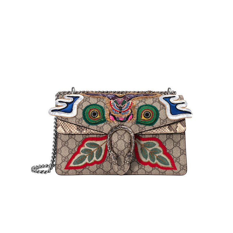 GUCCI/古驰 Dionysus系列女士新款帆布饰贴绣虎头扣酒神包400249