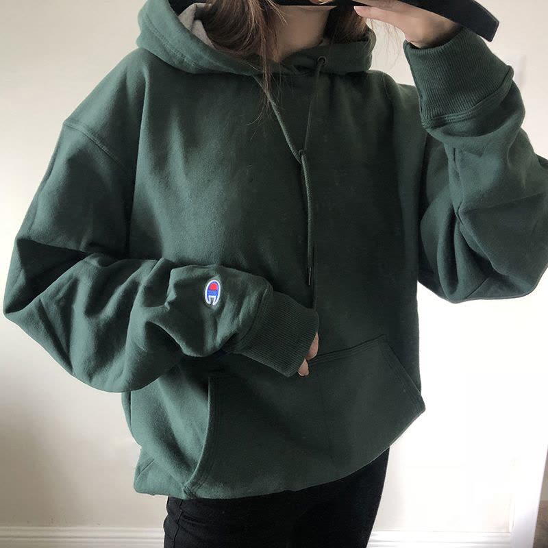 champion 经典美版秋装卫衣 S700袖标刺绣连帽男女秋冬穿搭情侣帽衫 加绒 S70014图片