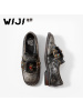 WIJI维界2018秋季新款平底水钻马毛潮品惊艳单鞋街拍时尚粗跟低帮