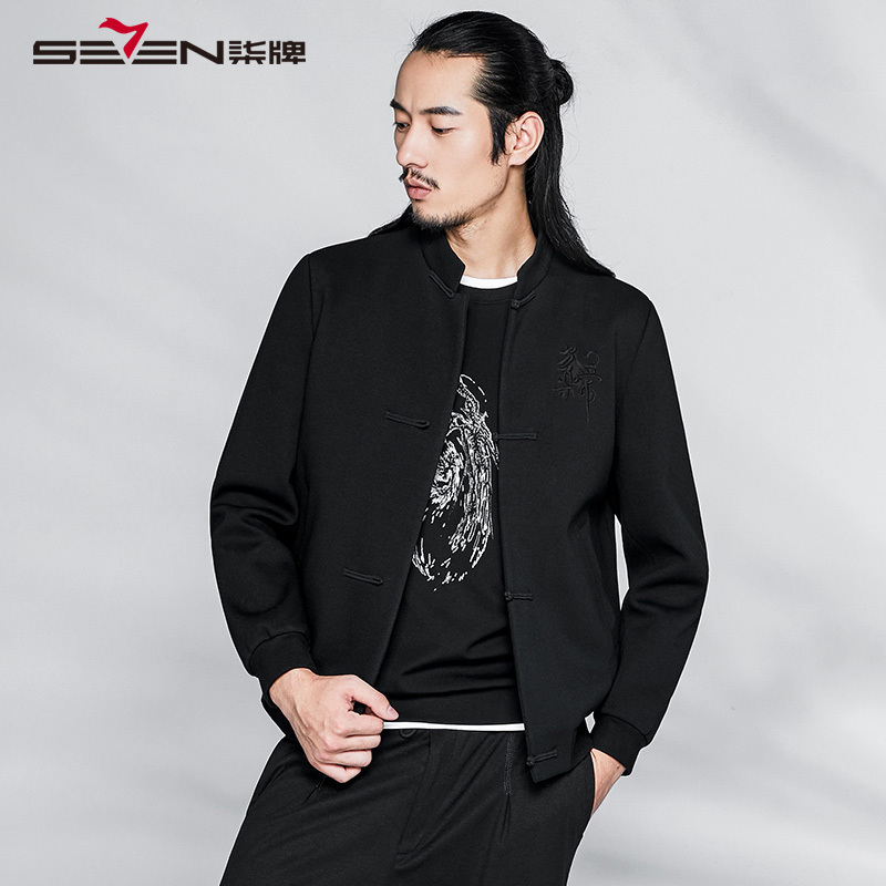 柒牌SEVEN男装刺绣盘扣外套秋冬简约休闲夹克衫