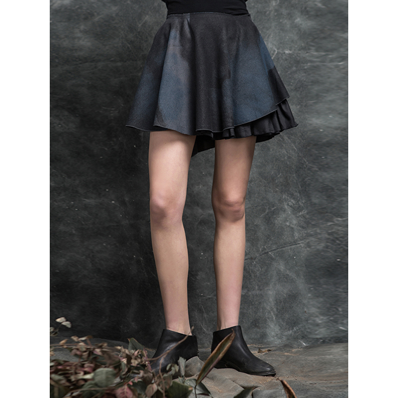 sdeer圣迪奥秋装蓝黑印花显瘦短裙a字裙毛呢半身裙视频