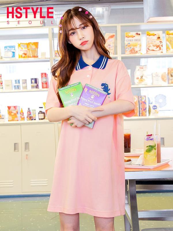 韩都衣舍2019韩版女装夏装新款少女气质印花直筒连衣裙OY8499焕