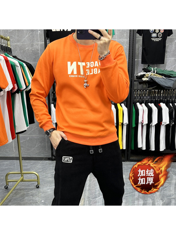 欧洲站字母卫衣男秋冬字母潮ins修身潮流帅气休闲加绒长袖T恤上衣