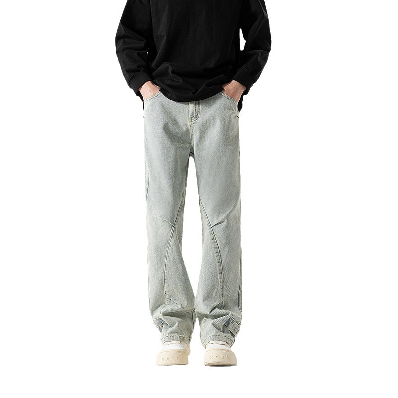 男美式高街牛仔裤子潮牌复古纯色休闲长裤直筒宽松百搭阔腿裤春秋