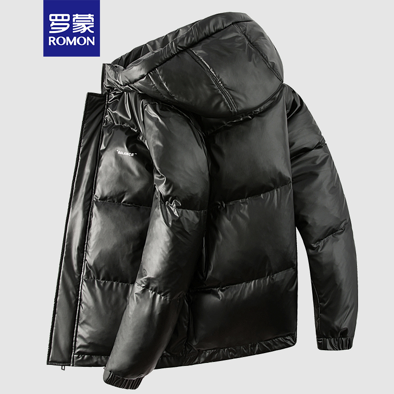 罗蒙(ROMON)冬季男士商务休闲连帽80白鸭绒羽绒服