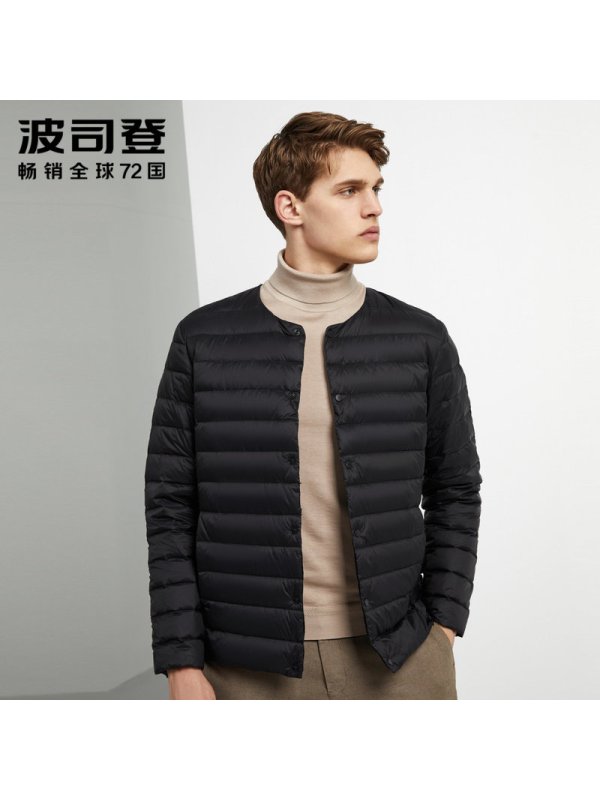 波司登男士2019秋冬羽绒服V领短款中老年男装内恤