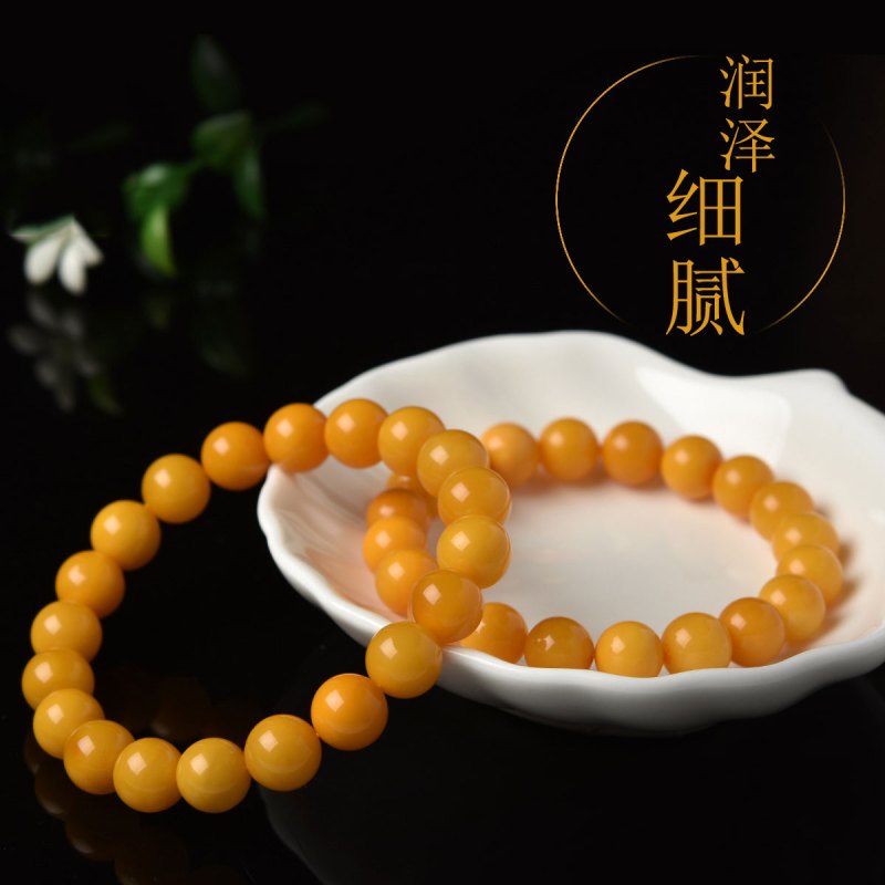 梦梵雅 天然无优化鸡油黄蜜蜡手链 蜜蜡琥珀手串男女佛珠 标配证书饰品礼物约10mm