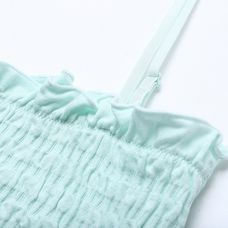 都市丽人春夏简约舒适短款荷叶边抹胸裹胸吊带女式背心