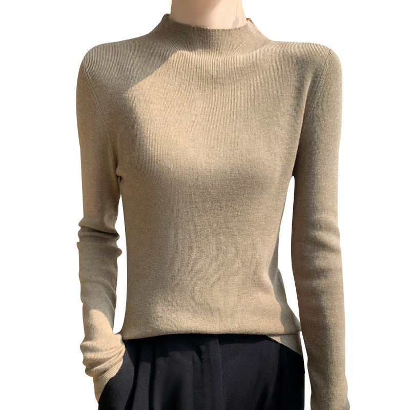 半高领打底衫女秋冬新款修身显瘦针织衫毛衣精纺羊毛内搭长袖上衣