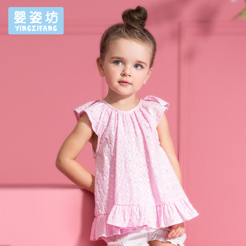 婴姿坊夏女童圆领韩版公主裙可爱背心长裙背开扣荷叶边女宝宝衣服