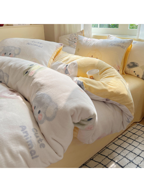 冬季加厚牛奶绒四件套加厚法兰绒床上用品保暖珊瑚绒床单被套加绒