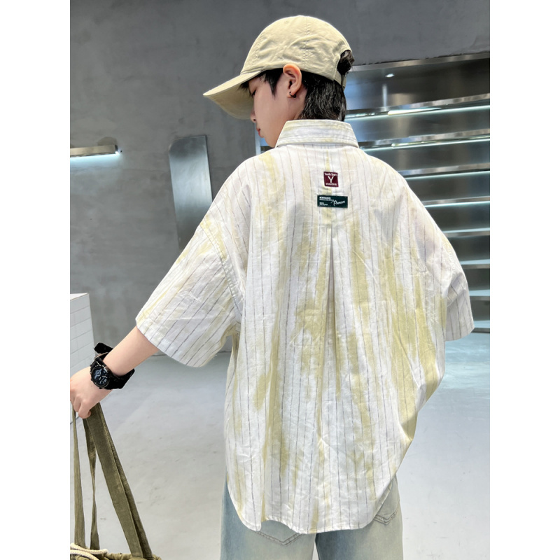 男童夏季衬衫2025新款儿童装夏装扎染短袖薄款大童夏款帅气时髦潮