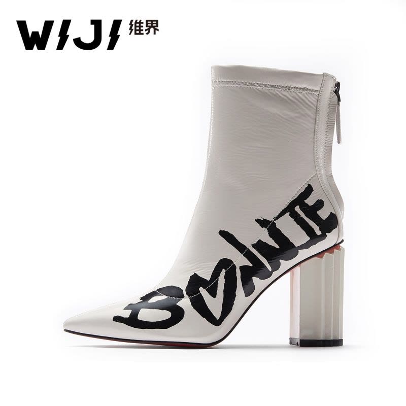 WIJI冬季新款时尚潮流时装靴休闲个性欧美街头高跟靴青春气质女鞋图片