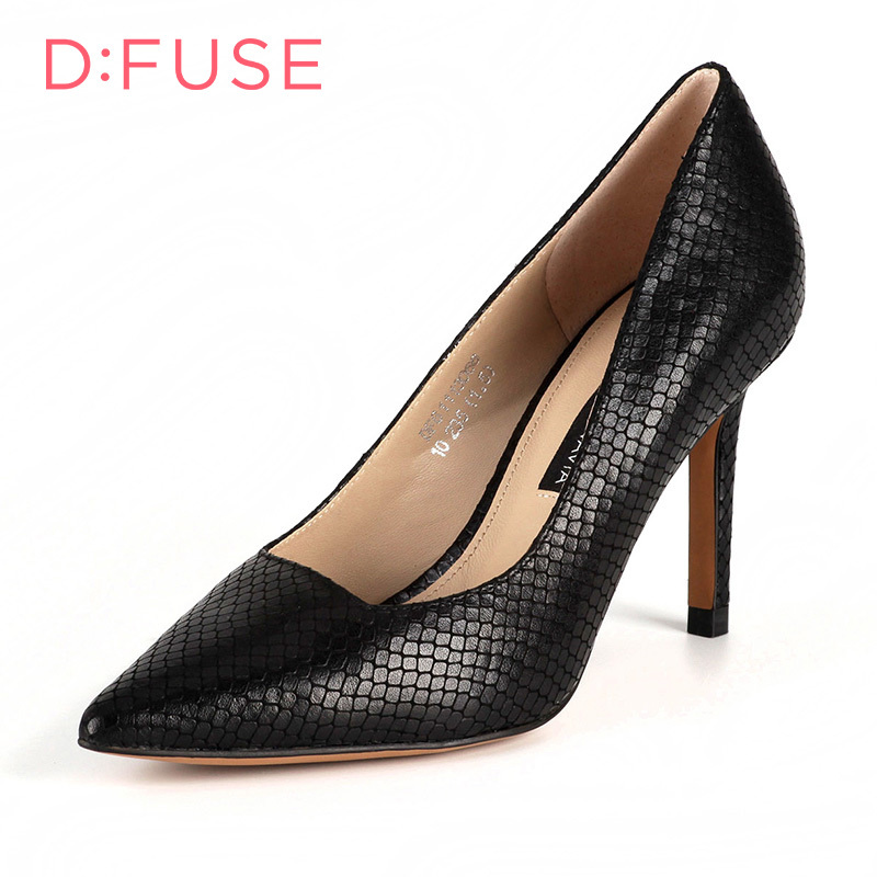 D：Fuse/迪芙斯尖头浅口鱼骨纹高跟细跟性感女鞋子DF61113066