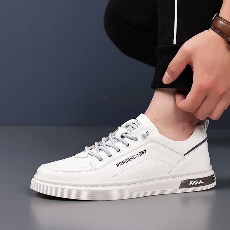 男士休闲皮鞋年新款牛皮软面板鞋时尚小白鞋防滑高端男鞋图片