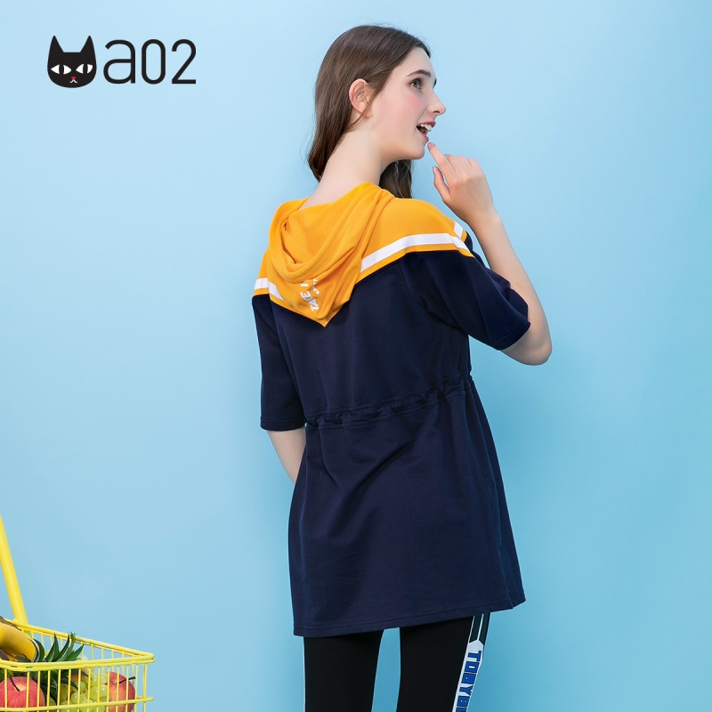 a02新款韩版个性撞色拼接连帽抽绳显瘦连衣裙女DTU2D0271DR