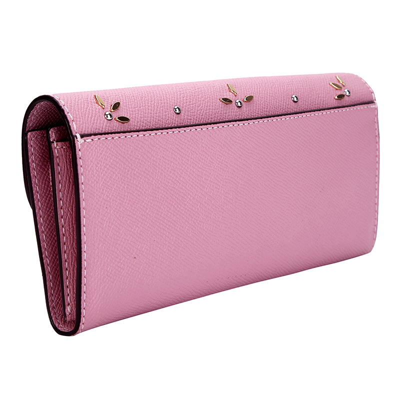 coach蔻驰奢侈品女士粉色皮革长款钱包女生钱夹
