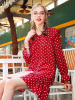 红裙子抖音厌世丧系波点egg裙法式设计感红色娃娃领连衣裙女夏