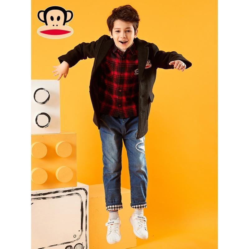 大嘴猴儿童男童呢大衣外套防风长袖儿童秋季新款男童潮流呢大衣